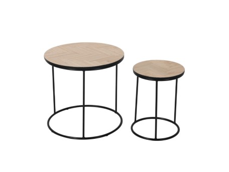 PARKE COFFEE TABLE SET 2ΤΕΜ ΜΑΥΡΟ ΦΥΣΙΚΟ 48x48x45cm