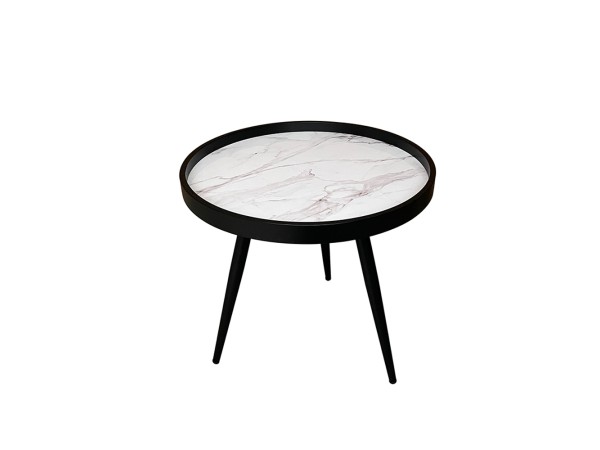 MARM SIDE TABLE ΛΕΥΚΟ ΜΕ PATTERN ΜΑΥΡΟ 49.5x49.5x52