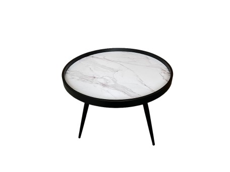 MARM COFFEE TABLE ΛΕΥΚΟ ΜΕ PATTERN ΜΑΥΡΟ 60x60x45cm