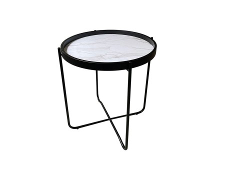 ALABASTER SIDE TABLE ΛΕΥΚΟ ΜΕ PATTERN ΜΑΥΡΟ 53x53x55cm