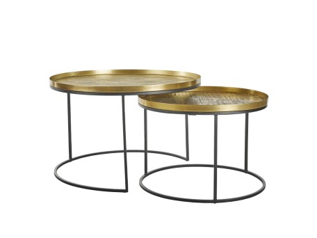 TOTALE COFFEE TABLE SET 2ΤΕΜ BRASS ANTIQUE ΜΑΥΡΟ 76x76x43.5cm