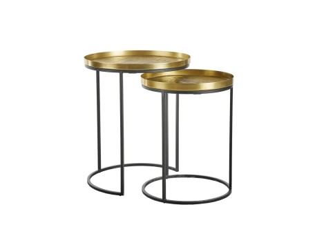 TOTALE SIDE TABLE SET 2ΤΕΜ BRASS ANTIQUE ΜΑΥΡΟ 49x49x56cm