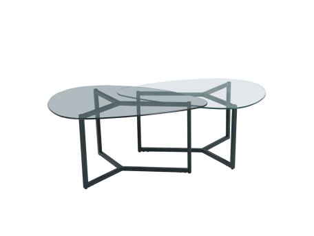 ROCKS COFFEE TABLE SET 2ΤΕΜ ΔΙΑΦΑΝΟ FUME ΜΑΥΡΟ 82x59x40cm