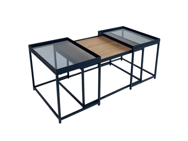 HARMONICA COFFEE TABLE SET 3ΤΕΜ ΦΥΣΙΚΟ ΦΙΜΕ ΜΑΥΡΟ 75x55x44cm