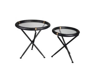 COLOMBO SIDE TABLE SET 2ΤΕΜ ΜΑΥΡΟ ΧΡΥΣΟ 64x64x64cm