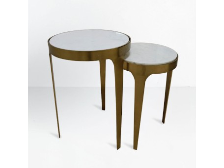 STICKS SIDE TABLE SET 2ΤΕΜ ΛΕΥΚΟ ΧΡΥΣΟ 37x37x54.5cm