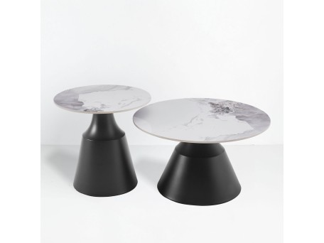 ATRIUM COFFEE TABLE SET 2ΤΕΜ ΛΕΥΚΟ ΜΕ ΟΨΗ ΜΑΡΜΑΡΟΥ ΜΑΥΡΟ 70x70x38cm