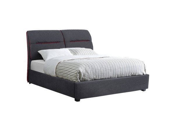 ΚΡΕΒΑΤΙ KENDRA ΔΙΠΛΟ ΓΙΑ ΣΤΡΩΜΑ 150x200 εκ. ΜΕ ΥΦΑΣΜΑ ΓΚΡΙ ΚΑΙ ΚΟΚΚΙΝΗ ΡΙΓΑ HM562