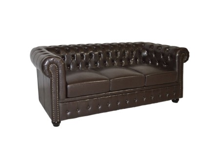 ΚΑΝΑΠΕΣ 3ΘΕΣΙΟΣ T.CHESTERFIELD HM3009.01 ΤΕΧΝΟΔΕΡΜΑ ΣΚΟΥΡΟ ΚΑΦΕ 208x90x73Υ εκ.