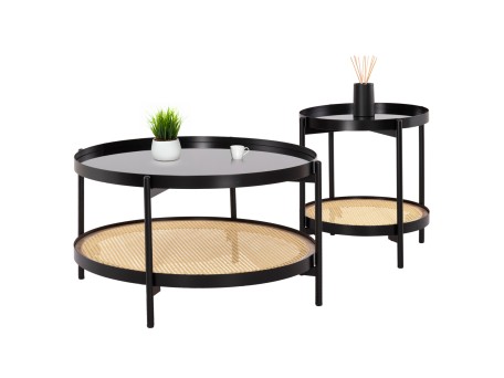 ΣΕΤ 2ΤΜΧ ΤΡΑΠΕΖΙΑ ΣΑΛΟΝΙΟΥ SEITZ HM21086 ΜΕΤΑΛΛΟ-ΣΥΝΘΕΤΙΚΟ RATTAN Φ80εκ & Φ50εκ