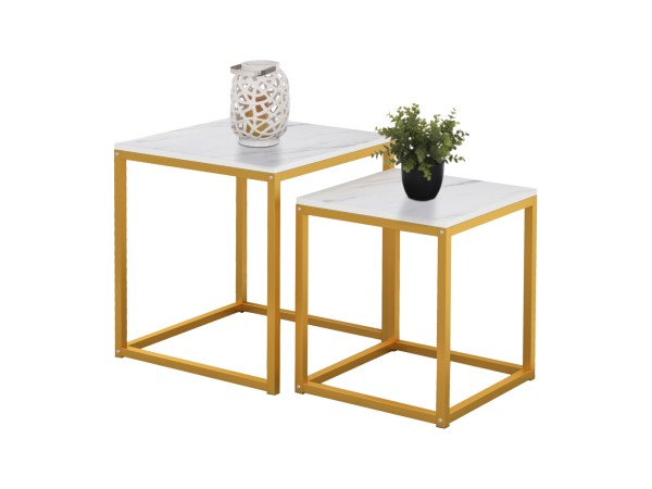 ΖΙΓΚΟΝ GRELAY 2 ΤΕΜ MDF ΟΨΗ ΜΑΡΜΑΡΟΥ & ΜΕΤΑΛΛΟ HM8762.11 45Χ45Χ50εκ. & 37Χ37Χ43 εκ.