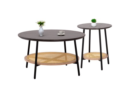 ΣΕΤ 2ΤΜΧ ΤΡΑΠΕΖΙΑ ΣΑΛΟΝΙΟΥ SEWELL HM21087 MDF-ΜΕΤΑΛΛΟ-ΣΥΝΘΕΤΙΚΟ RATTAN Φ80εκ & Φ45εκ