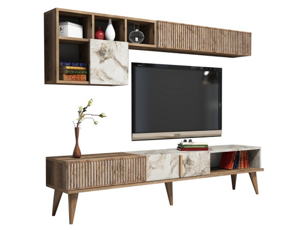 ΣΥΝΘΕΣΗ ΤΗΛΕΟΡΑΣΗΣ ΜΕΛΑΜΙΝΗ ΣΕ ΚΑΡΥΔΙ ΚΑΙ ΛΕΥΚΟ ΜΑΡΜΑΡΟ 180x35x40Υεκ.HM9438.01