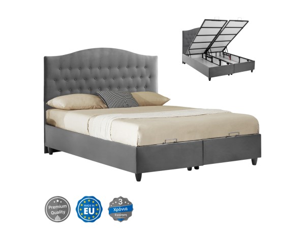 ΚΡΕΒΑΤΙ MALENA ΜΕ ΑΠΟΘΗΚΕΥΤΙΚΟ ΑΠΟ ΓΚΡΙ ΒΕΛΟΥΔΟ HM624.10 ΓΙΑ ΣΤΡΩΜΑ 160x200 εκ.