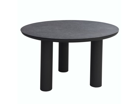 ΤΡΑΠΕΖΙ ΑΛΟΥΜΙΝΙΟΥ DOSUN HM6201.01 ΓΚΡΙ ΣΚΕΛΕΤΟΣ-3D PRINT ΓΥΑΛΙ-ΚΕΡΑΜΙΚΟ LOOK Φ120εκ