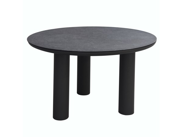 ΤΡΑΠΕΖΙ ΑΛΟΥΜΙΝΙΟΥ DOSUN HM6201.01 ΓΚΡΙ ΣΚΕΛΕΤΟΣ-3D PRINT ΓΥΑΛΙ-ΚΕΡΑΜΙΚΟ LOOK Φ120εκ