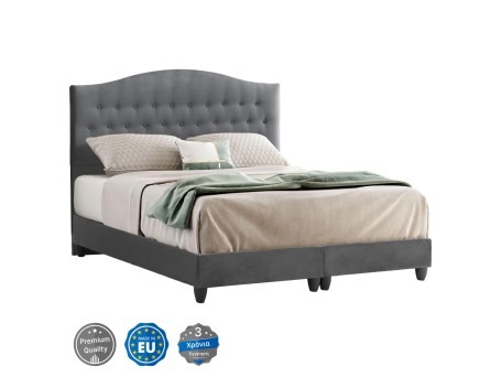 ΚΡΕΒΑΤΙ MALENA ΑΠΟ ΓΚΡΙ ΒΕΛΟΥΔΟ HM638.10 ΓΙΑ ΣΤΡΩΜΑ 150x200 εκ.