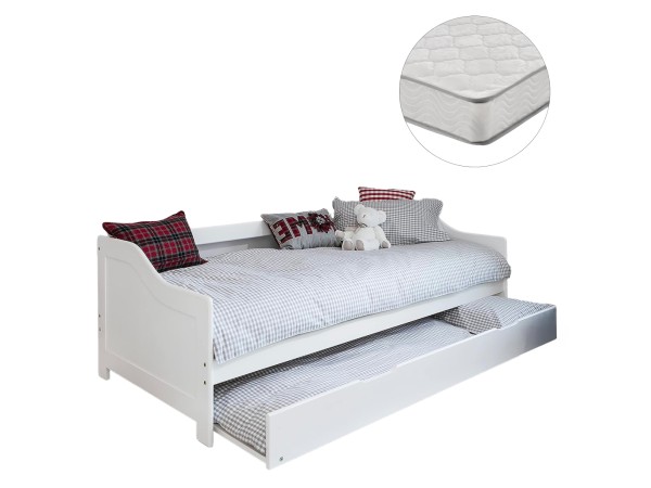 ΚΡΕΒΑΤΙ ΚΑΝΑΠΕΣ ΜΕ ΣΥΡΟΜΕΝΟ TRADDY HM21313 ΞΥΛΟ ΠΕΥΚΟΥ ΛΕΥΚΟ--ΜΕ 2 ΣΤΡΩΜΑΤΑ 90x190εκ