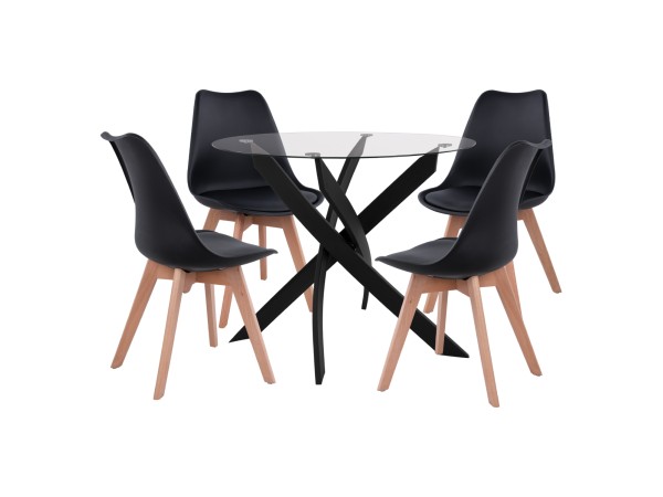 ΣΕΤ ΤΡΑΠΕΖΑΡΙΑΣ 5ΤΜΧ ΤΡΑΠΕΖΙ Φ90X74 & 4 ΚΑΡΕΚΛΕΣ VEGAS ΜΑΥΡΕΣ HM11692.02