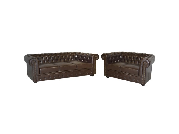 ΣΕΤ ΣΑΛΟΝΙ 2/ΘΕΣΙΟ & 3/ΘΕΣΙΟ CHESTERFIELD ΣΚΟΥΡΟ ΚΑΦΕ