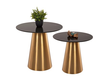 ΒΟΗΘΗΤΙΚΑ ΤΡΑΠΕΖΑΚΙΑ 2ΤΜΧ RENGI HM9665 ΜΕΤΑΛΛΟ ΧΡΥΣΟ-ΜΑΥΡΟ ΚΕΡΑΜΙΚΟ TOP Φ56&Φ43 εκ.