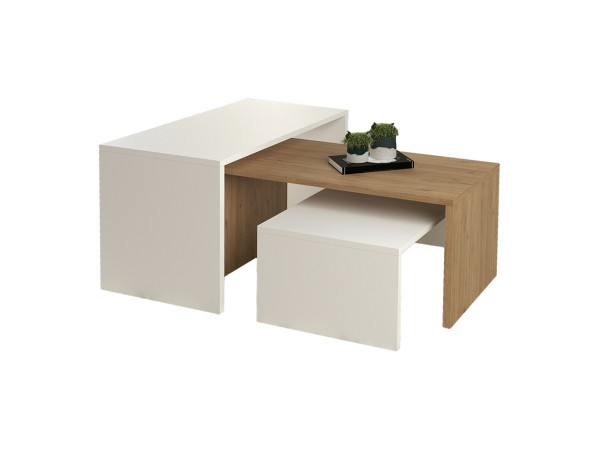 ΤΡΑΠΕΖΙ ΣΑΛΟΝΙΟΥ ΣΕΤ 3ΤΜΧ BENTIL HM9444.11 ΜΕΛΑΜΙΝΗ SONAMA-ΛΕΥΚΟ 65x35x45Υεκ