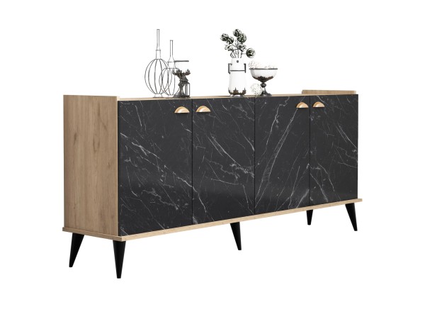 ΜΠΟΥΦΕΣ ΜΕΛΑΜΙΝΗΣ HM9045.01 NATURAL WOOD - ΜΑΥΡΟ ΜΑΡΜΑΡΟ 180x41x77,8Y εκ.