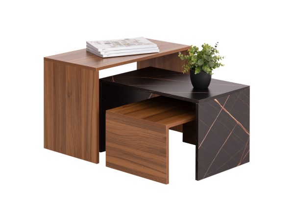 ΤΡΑΠΕΖΙ ΣΑΛΟΝΙΟΥ ΣΕΤ 3ΤΜΧ BENTIL HM9444.12 ΜΕΛΑΜΙΝΗ ΚΑΡΥΔΙ-ΜΑΥΡΟ ΜΑΡΜΑΡΟ 65x35x45Υεκ