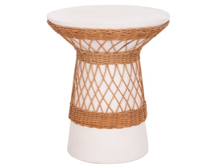 ΒΟΗΘΗΤΙΚΟ ΤΡΑΠΕΖΙ ΣΤΡΟΓΓΥΛΟ DELIA HM18167.02 FIBER CEMENT ΛΕΥΚΟ & RATTAN Φ40x45Υεκ