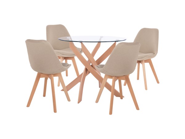 ΣΕΤ ΤΡΑΠΕΖΑΡΙΑΣ 5ΤΜΧ ΤΡΑΠΕΖΙ Φ90X74 & 4 ΚΑΡΕΚΛΕΣ VEGAS ΜΕ ΜΠΕΖ ΥΦΑΣΜΑ HM11693.53