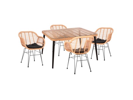 ΣΕΤ ΕΞΩΤ.ΧΩΡΟΥ 5ΤΜΧ ALLEGRA HM21027 ΣΕ ΜΠΕΖ & ΜΑΥΡΟ ΧΡΩΜΑ WICKER-ΜΕΤΑΛΛΟ