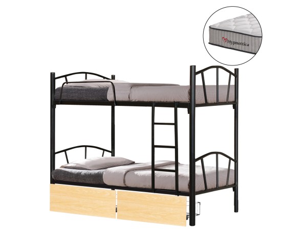 ΚΟΥΚΕΤΑ ΜΕ 2 ΣΥΡΤΑΡΙΑ SONAMA & ΣΤΡΩΜΑΤΑ 90X190εκ FLOOR HM10749.04 ΜΕΤΑΛΛΟ ΜΑΥΡΟ