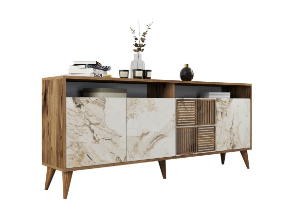 ΜΠΟΥΦΕΣ ΜΕΛΑΜΙΝΗΣ ΚΑΡΥΔΙ ΜΕ ΠΟΡΤΕΣ ΣΕ ΕΦΕ ΛΕΥΚΟ ΜΑΡΜΑΡΟ 180x35x78,6Yεκ.HM9431.03