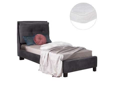 ΚΡΕΒΑΤΙ ΜΕ ΣΤΡΩΜΑ RILEY HM21282.01 ΓΚΡΙ ΒΕΛΟΥΔΟ--ΓΙΑ 90x200εκ