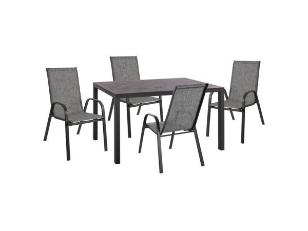 ΣΕΤ 5ΤΜΧ HM10531 ΤΡΑΠΕΖΙ ΑΛΟΥΜΙΝΙΟΥ 140Χ80Χ75,5Y & 4 ΠΟΛΥΘΡΟΝΕΣ LEON ΜΕΤΑΛΛΙΚΕΣ ΓΚΡΙ