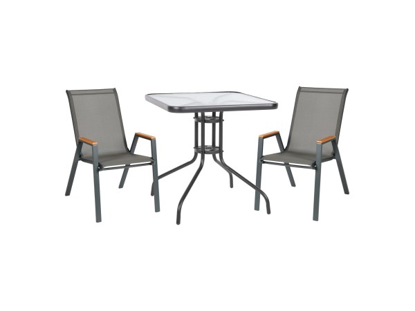 ΣΕΤ ΤΡΑΠΕΖΑΡΙΑΣ 3ΤΜΧ FIGO HM10730.01-- 2 ΚΑΡΕΚΛΕΣ & ΤΕΤΡΑΓΩΝΟ ΤΡΑΠΕΖΙ 70x70εκ ΓΚΡΙ