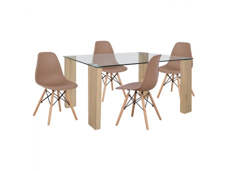 ΣΕΤ ΤΡΑΠΕΖΑΡΙΑ 5ΤΜΧ ΜΕ ΤΡΑΠΕΖΙ MORGAN 140Χ80X75 & ΚΑΡΕΚΛΕΣ TWIST ΚΑΠΟΥΤΣΙΝΟ HM11406