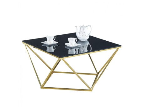 ΤΡΑΠΕΖΙ ΣΑΛΟΝΙΟΥ WILLOW HM8613.02 ΜΕ ΜΑΥΡΟ ΓΥΑΛΙ ΚΑΙ ΕΠΙΧΡΥΣΗ ΒΑΣΗ 80X80X45 EK.