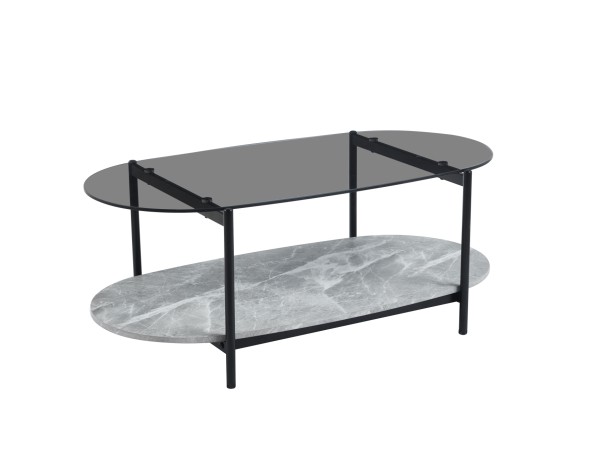 ΤΡΑΠΕΖΙ ΣΑΛΟΝΙΟΥ ΟΒΑΛ KITTY HM18040 ΓΥΑΛΙ ΦΙΜΕ TOP-GREY MARBLE ΜΕΛΑΜΙΝΗ 110x50x43Υεκ