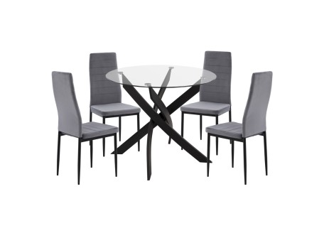 ΣΕΤ ΤΡΑΠΕΖΑΡΙΑΣ 5ΤΜΧ LADY HM21199.01 ΓΥΑΛΙ--ΜΕΤΑΛΛΟ ΣΕ ΜΑΥΡΟ & ΒΕΛΟΥΔΟ ΓΚΡΙ