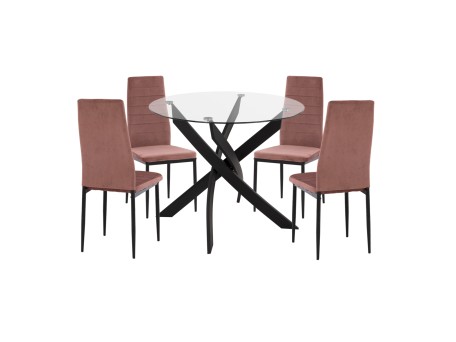 ΣΕΤ ΤΡΑΠΕΖΑΡΙΑΣ 5ΤΜΧ LADY HM21199.02 ΓΥΑΛΙ--ΜΕΤΑΛΛΟ ΣΕ ΜΑΥΡΟ & ΒΕΛΟΥΔΟ ΣΑΠΙΟ ΜΗΛΟ