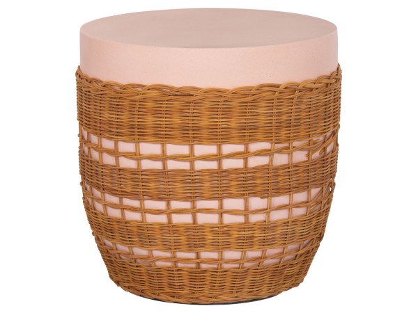 ΒΟΗΘΗΤΙΚΟ ΤΡΑΠΕΖΙ VILHENA HM18166 FIBER CEMENT ΡΟΖ-RATTAN ΦΥΣΙΚΟ Φ44.5x45Υεκ.