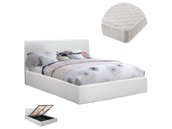 ΚΡΕΒΑΤΙ ΔΙΠΛΟ & ΣΤΡΩΜΑ BOBBI HM21271.01 ΛΕΥΚΟ PU ΜΕ ΑΠΟΘ.ΧΩΡΟ--ΓΙΑ 150x200εκ