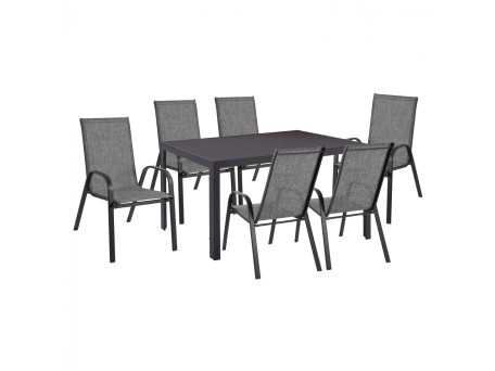 ΣΕΤ ΤΡΑΠΕΖΑΡΙΑΣ 7 ΤΜΧ ΤΡΑΠΕΖΙ ΓΚΡΙ 150X90 ΚΑΙ ΠΟΛΥΘΡΟΝΑ TEXTLINE ΓΚΡΙ HM11520.01