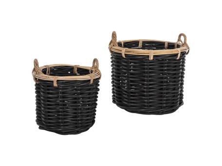 ΣΕΤ 2 ΚΑΛΑΘΙΑ POTTS HM4379 ΜΑΥΡO&ΦΥΣΙΚΟ ΧΡΩΜΑ- CL RATTAN Φ61+Φ45εκ.
