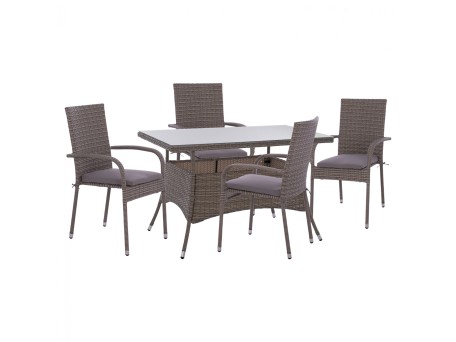 ΣΕΤ ΤΡΑΠΕΖΑΡΙΑΣ 5ΤΜΧ ΤΡΑΠ. 120X70 & ΠΟΛΥΘΡΟΝΕΣ WICKER RATTAN ΓΚΡΙ HM11711.31