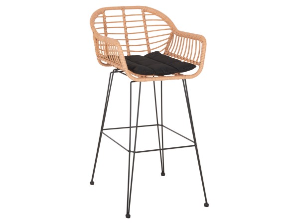 ΣΚΑΜΠΟ ΜΠΑΡ ΨΗΛΟ ALLEGRA HM5640.11 ΜΠΕΖ P.E. RATTAN-ΜΑΥΡΟ ΜΕΤΑΛΛΟ 54x55x108Υεκ.