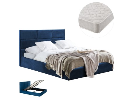 ΚΡΕΒΑΤΙ ΔΙΠΛΟ & ΣΤΡΩΜΑ BRILEY HM21272.03 ΜΠΛΕ ΒΕΛΟΥΔΟ ΜΕ ΑΠΟΘ.ΧΩΡΟ--ΓΙΑ 160x200εκ