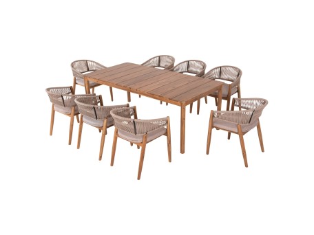 ΣΕΤ ΤΡΑΠΕΖΑΡΙΑΣ 9ΤΜΧ NAVANT HM21066.02 ΤΡΑΠΕΖΙ & 8 ΚΑΡΕΚΛΕΣ ΞΥΛΟ ΑΚΑΚΙΑΣ-ΣΧΟΙΝΙ ΜΠΕΖ