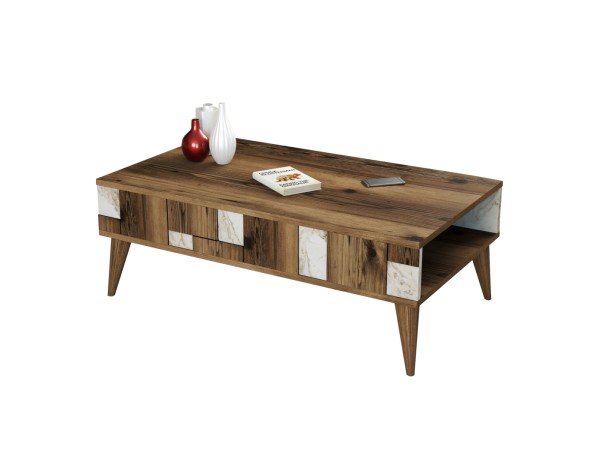 ΤΡΑΠΕΖΙ ΣΑΛΟΝΙΟΥ HM9504.03 ΜΕΛΑΜΙΝΗΣ ΚΑΡΥΔΙ-ΛΕΥΚΟ ΜΑΡΜΑΡΟ 105x60x37.6Υ εκ.